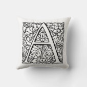 Monogram A Initiaal Black & White Floral Pattern Kussen (Achterkant)