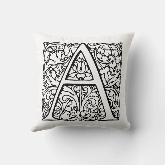 Monogram A Initiaal Black & White Floral Pattern Kussen (Achterkant)
