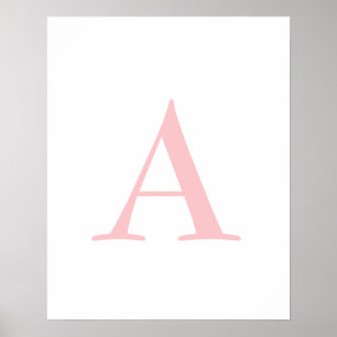 Monogram A Initiaal Letter Modern White & Roze Pos Poster