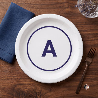 Monogram A Klassieke Typografie Navy Papieren Bordje