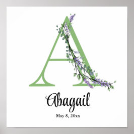 Monogram A Lavendel Eucalyptus kinderkamer poster