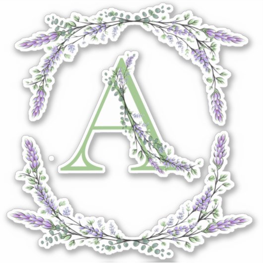 Monogram A lavender Eucalyptus Sticker (Voorkant)