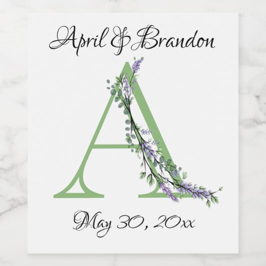 Monogram A lavender Eucalyptus Wijn Etiket (Enkel label)