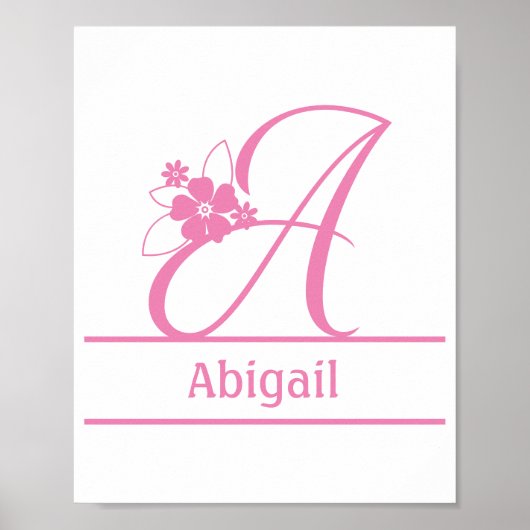 Monogram A, Letter A, Initiaal A, Bloem Roze Wit Poster (Voorkant)