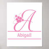 Monogram A, letter A, Initiaal A, Floral roze wit Poster (Voorkant)