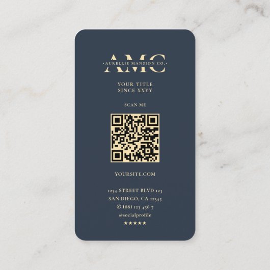Monogram A M Logo Professional Modern Donkerblauw Visitekaartje (Achterkant)