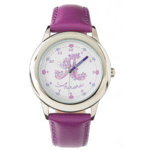 Monogram A meisjes doodle letter art Aurora Horloge