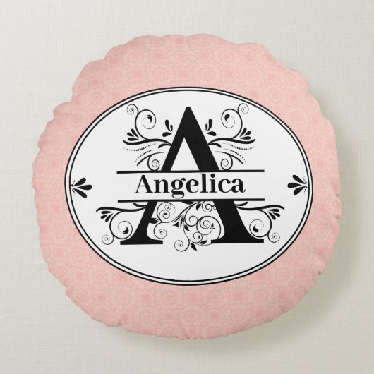 Monogram A met een licht roze patroon achtergrond Rond Kussen (Voorkant)