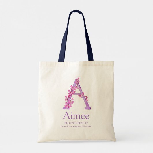 Monogram A orchideeën waterverf Aimee, aangepast Tote Bag (Achterkant)