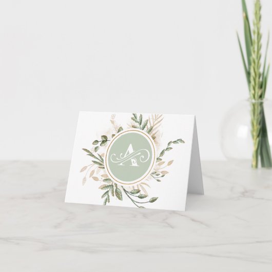 Monogram A Persoonlijk Rond Greenery Botanisch Bedankkaart (Voorkant)