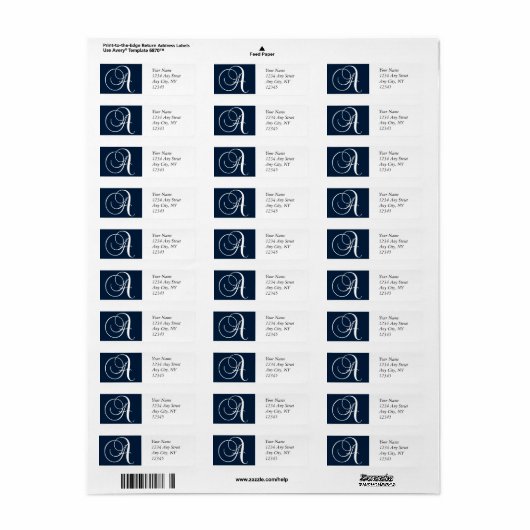 Monogram A retouradres Etiketten Navy Blue (Full Sheet)