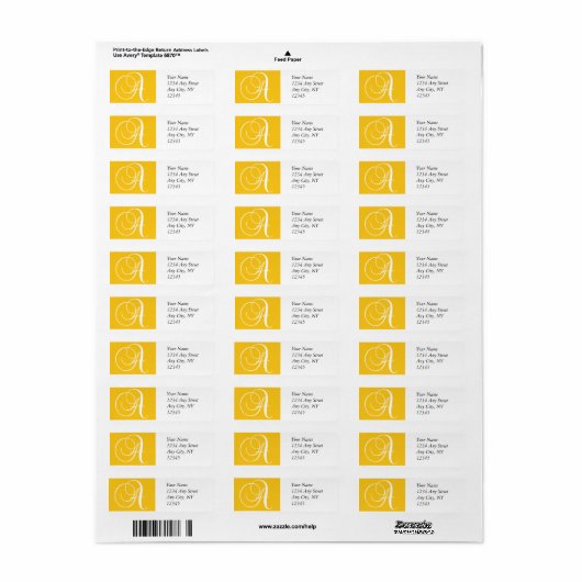 Monogram A retouradres labels geel (Full Sheet)