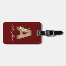 Monogram A rode houten letter bloem Bagage Label