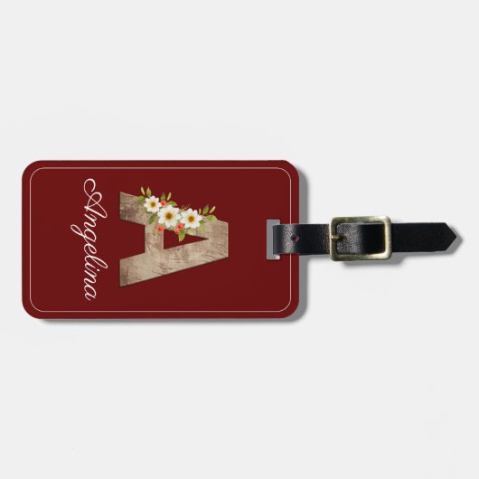 Monogram A rode houten letter bloem Bagage Label (Voorkant horizontaal)