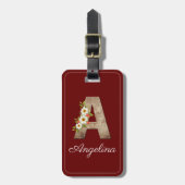Monogram A rode houten letter bloem Bagage Label (Voorkant verticaal)