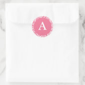 Monogram A roze witte bruiloft Monog Ronde Sticker (Tas)