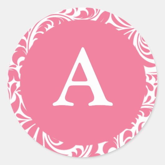 Monogram A roze witte bruiloft Monog Ronde Sticker (Voorkant)
