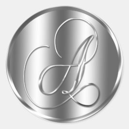Monogram A Silver Color Wedding Invitation Holiday Ronde Sticker