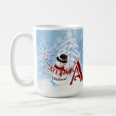 Monogram A Snowy Merry Kerstmis Snowman Trees Koffiemok (Links)
