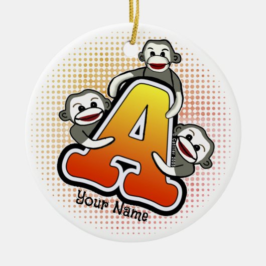 Monogram A Sock Monkey Keramisch Ornament (Voorkant)