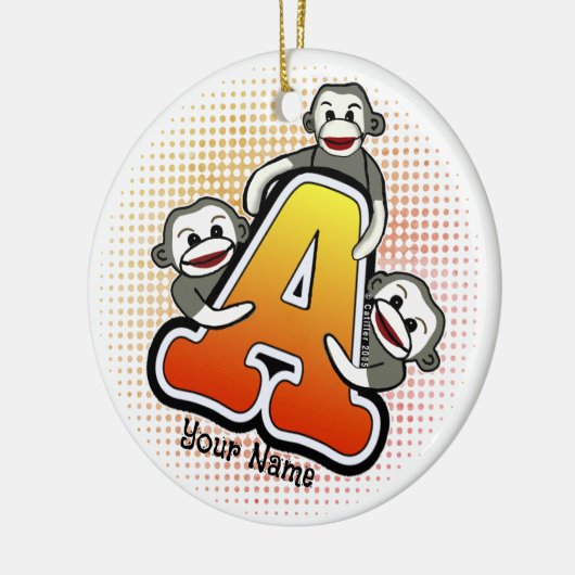 Monogram A Sock Monkey Keramisch Ornament (Links)