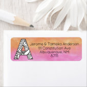 Monogram A Tangle Letter Oranje Roze Waterverf Etiket (Insitu)