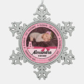 Monogram A van New Parents Baby Girl Tin Sneeuwvlok Ornament (Voorkant)