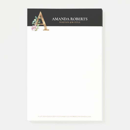 Monogram A voor goud en bloemen Post-it® Notes (Voorkant)