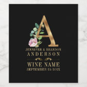 Monogram A voor goud en bloemen Wijn Etiket (Enkel label)