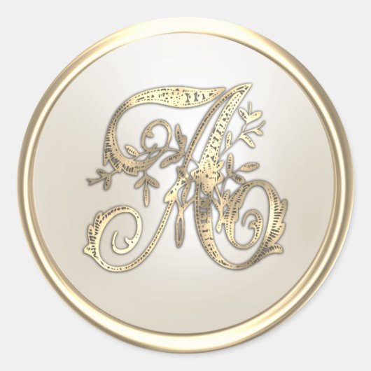  monogram A voor goud en ivoor Ronde Sticker (Voorkant)