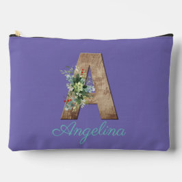 Monogram A wood letter red flower light violet Etui