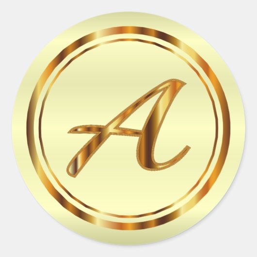 Monogram A-Z - Metallic goud op geel satijn Ronde Sticker (Voorkant)