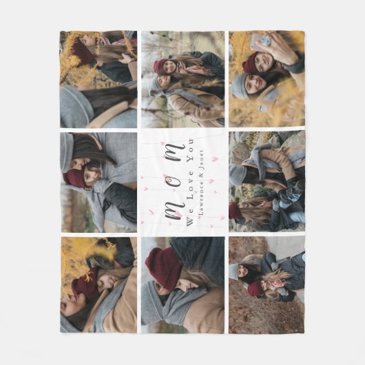 Monogram Aangepast 8 Foto Collage Moederfamilie ca Fleece Deken (Voorkant)