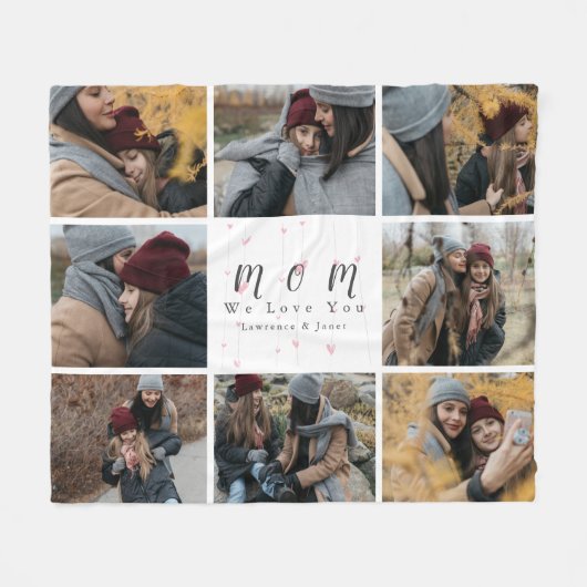 Monogram Aangepast 8 Foto Collage Moederfamilie ca Fleece Deken (Voorkant (Horizontaal))