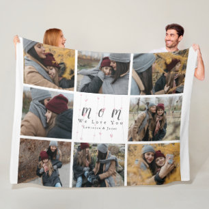 Monogram Aangepast 8 Foto Collage Moederfamilie ca Fleece Deken