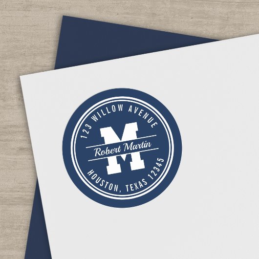 Monogram Aangepast adres van de Stijl van de Kleur Ronde Sticker