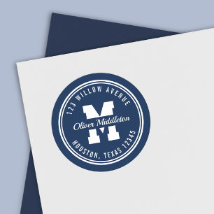 Monogram Aangepast adres van de Stijl van de Kleur Ronde Sticker