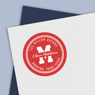 Monogram Aangepast adres van de Stijl van de Kleur Ronde Sticker