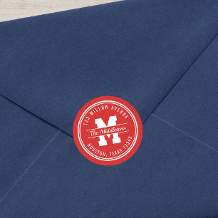 Monogram Aangepast adres van de Stijl van de Kleur Ronde Sticker