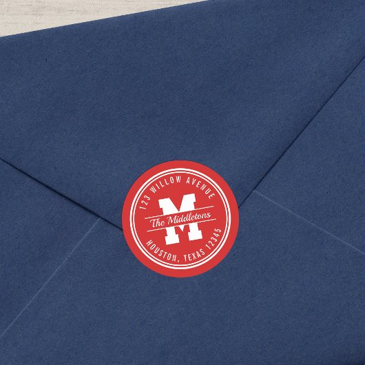 Monogram Aangepast adres van de Stijl van de Kleur Ronde Sticker