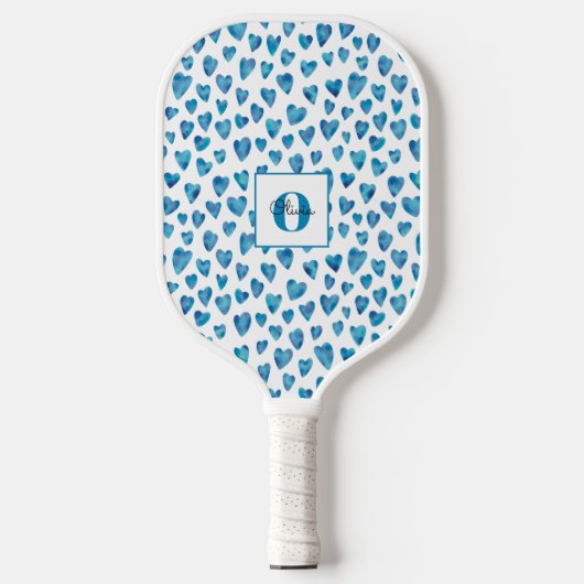 Monogram Aangepast blauw hart Pickleball Paddle (Voorkant)