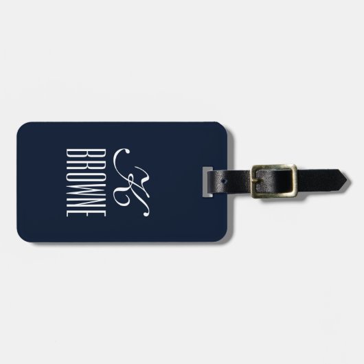 Monogram | Aangepast blauw Navy-ontwerp | Bagagelabel (Voorkant horizontaal)