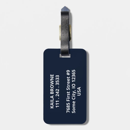 Monogram | Aangepast blauw Navy-ontwerp | Bagagelabel (Achterkant verticaal)