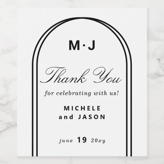 Monogram Aangepast Dank je Witte Band Weddenschap Wijn Etiket (Enkel label)
