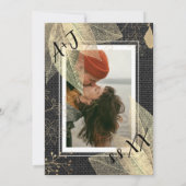 Monogram Aangepast Foto QR Code Golden Linen Kaart (Achterkant)