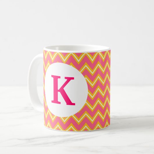 Monogram Aangepast gedrukte koffie Mok Roze Chevro (Voorkant links)