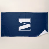 Monogram aangepast initiaal blauw wit modern strandlaken (Voorkant)