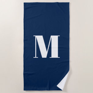 Monogram aangepast initiaal blauw wit modern strandlaken