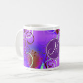 Monogram Aangepast Initiaal Paars Floral Swirls Gi Koffiemok (Voorkant links)