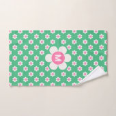 Monogram Aangepast Retro Madeliefjes Roze en Groen Bad Handdoek (Handdoek)